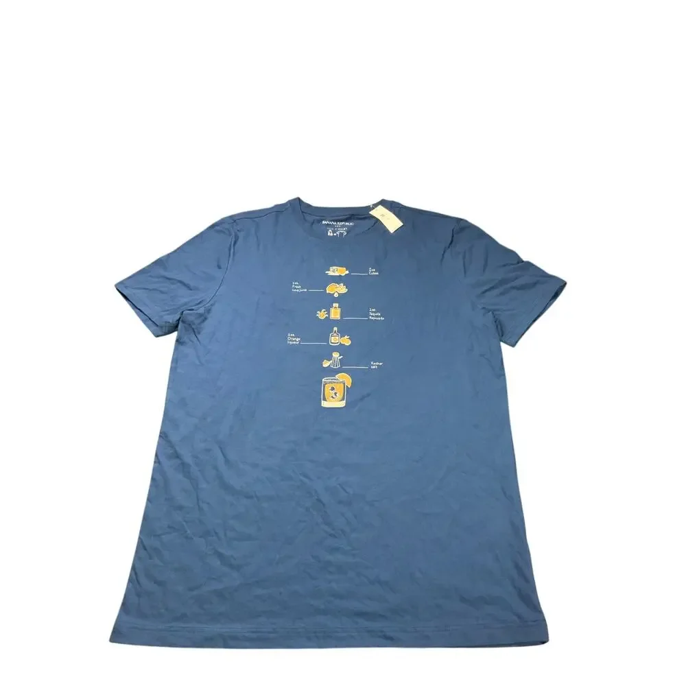 Banana Republic Eco T Shirt L Tall Blue Margarita Recipe Graphic Tee NWT